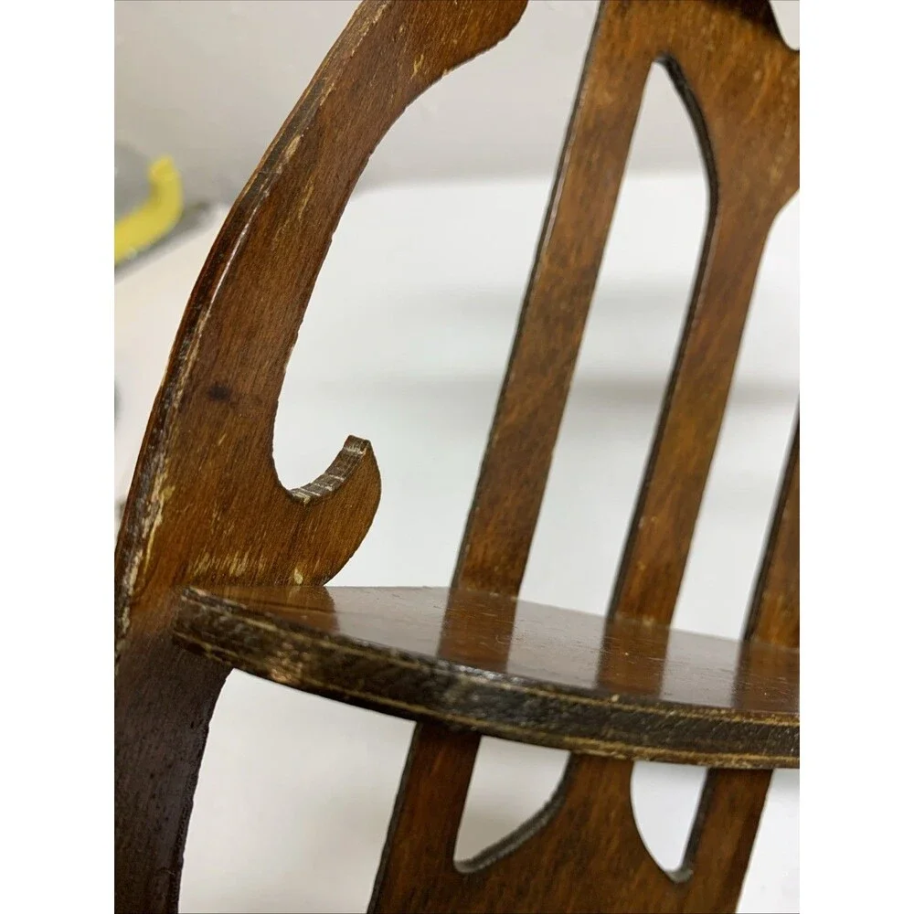 Vintage Wood Cut Out MCM Wall Shelf 3 Tier Figurine Antique Trinket